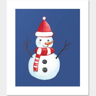 Snowman with santa hat Posters and Art